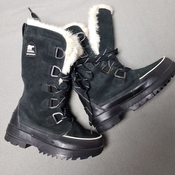 SOREL Tivoli IV Tall Waterproof Boot Suede Mid Calf Lace-Up Snow Boots, Black - Picture 1 of 14